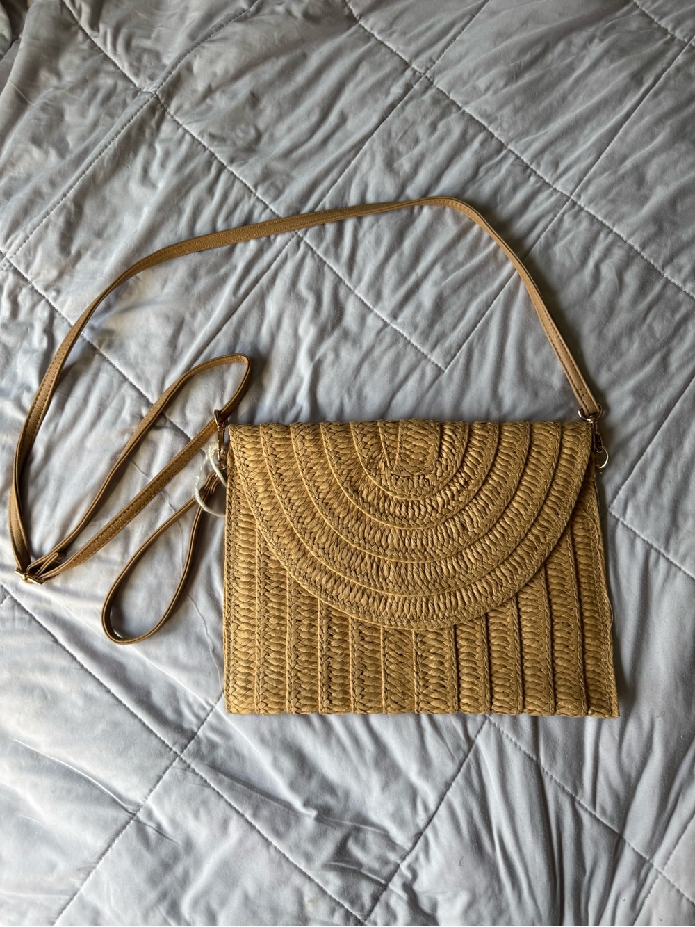 Woven Straw Crossbody Bag in Natural Tan